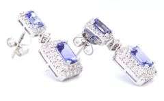 18kt White gold Tanzanite and diamond dangle earrings