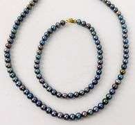 Lustrous Peacock Pearls Necklace & Bracelet, 10K Clasps