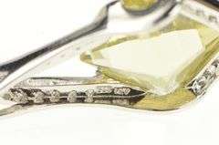 Sterling Silver Faceted Citrine Squared CZ Accent Drop Pendant