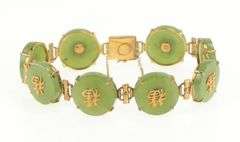 14K Yellow Gold Jade Chinese Symbol Happiness Fortune Bracelet