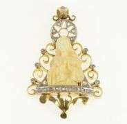 14K Yellow Gold 1850's Virgin Mary Diamond Antique Pendant