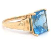 10kt Yellow gold princess cut blue topaz cocktail ring