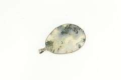 Sterling Silver Oval Moss Agate Palm Stone Bezel Pendant