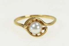 10K Yellow Gold Vintage Classic 5.3mm Pearl Wavy Statement Ring