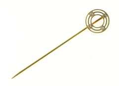14K Yellow Gold Art Deco Sim. Sapphire Circle Round Stick Pin