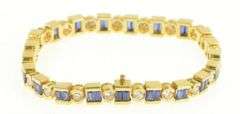 14K Yellow Gold 11.00 Ctw Natural Sapphire Diamond Vintage Bracelet