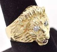 Mighty 14K Yellow Gold Lion Ring with Ruby and Diamond Gemstones