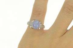 14K White Gold Blue Agate Diamond Cabochon Statement Ring