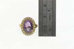 14K Yellow Gold Victorian Oval Amethyst Seed Pearl Cocktail Ring