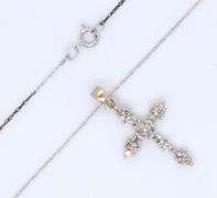 2 Tone diamond accent cross pendant on white gold chain necklace