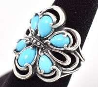 Amazing 925 Flower Ring with Turquoise Gemstones
