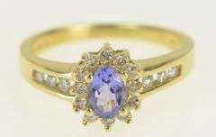 14K Yellow Gold Tanzanite Diamond Halo Engagement Ring