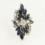 14K White Gold 1950's 3.61 Ctw Diamond Sapphire Cocktail Ring