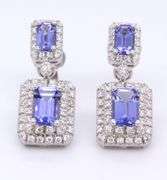 18kt White gold Tanzanite and diamond dangle earrings