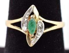 Perfect 10K Yellow Gold Emerald and Diamond Gemstone Ring