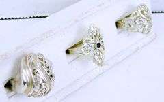 3 Sterling Silver Filigree Rings, 5.5 & 6.5