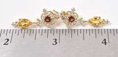 Stunningly Beautiful 14K Yellow Gold Necklace and Earrings Jewelry Set with Red garnet, Citrine, and
