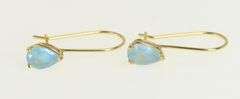 14K Yellow Gold Pear Blue Topaz Solitaire Dangle Hook Earrings