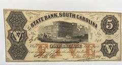 $ 5 Near Unc State Bank of South Carolina Charleston Oct 20 1860 Note