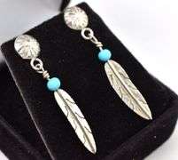 Dazzling 925 Turquoise Gemstone Feather Dangle Earrings