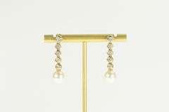 14K Yellow Gold 1.25 Ctw Pearl Diamond Dangle Statement Earrings