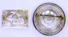 2 Vintage Sterling Silver Pins - Swans & Love Birds