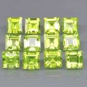 Princess cut unheated! 4.37ct Peridot set