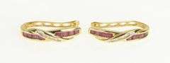 10K Yellow Gold 2.20 Ctw Natural Ruby Diamond Oval Hoop Earrings
