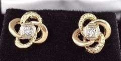 Perfect 14K Yellow Gold Diamond Knot Stud Earrings