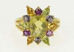 10K Yellow Gold Peridot Citrine Pink Topaz Tourmaline Cocktail Ring