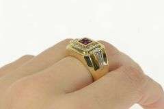 14K Yellow Gold 1.00 Ctw Princess Syn. Ruby Diamond Squared Ring