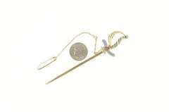 14K Yellow Gold Victorian Enamel Sword Rapier Chain Pin/Brooch