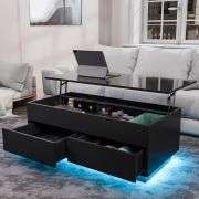 Convertible Lifting Coffee Table with LED Lights High Gloss Surface