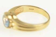 14K Yellow Gold Oval Blue Topaz Grooved Statement Ring