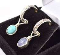 Gorgeous Sterling Silver Turquoise and Purple Gemstone Dangle Earrings