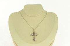 14K White Gold Diamond Elaborate Cross Christian Pendant