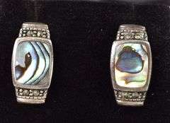 Beautiful 925 Abalone and Marcasite Gemstone Stud Earrings