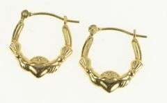 14K Yellow Gold 16.5mm Claddagh Heart Loyalty Symbol Hoop Earrings