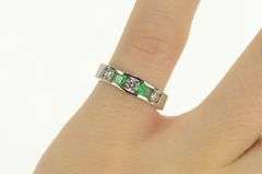 14K White Gold 1.00 Ctw Natural Emerald Diamond Band Ring