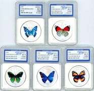 5 Different 2007 & 2009 Chen Baocai Butterfly Silver Clad Medals in IGS MS70