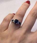 UNIQUE AND ELEGANT 14K WHITE GOLD SAPPHIRE AND DIAMOND ENGAGEMENT RING