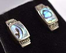 Beautiful 925 Abalone and Marcasite Gemstone Stud Earrings