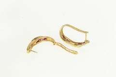10K Yellow Gold 2.20 Ctw Natural Ruby Diamond Oval Hoop Earrings