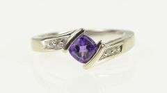 10K White Gold Cushion Faceted Amethyst Diamond Bypass Ring