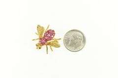18K Yellow Gold Ruby Encrusted Fly Bug Insect Statement Pin/Brooch