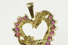 10K Yellow Gold Natural Ruby Diamond Floral Heart Classic Pendant