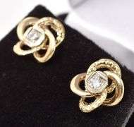 Perfect 14K Yellow Gold Diamond Knot Stud Earrings