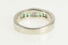14K White Gold 1.00 Ctw Natural Emerald Diamond Band Ring
