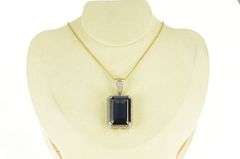 10K Yellow Gold Emerald Sim. Sapphire Diamond Encrusted Pendant