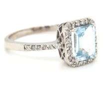 14kt White gold 2ctw aquamarine and diamond accent ring